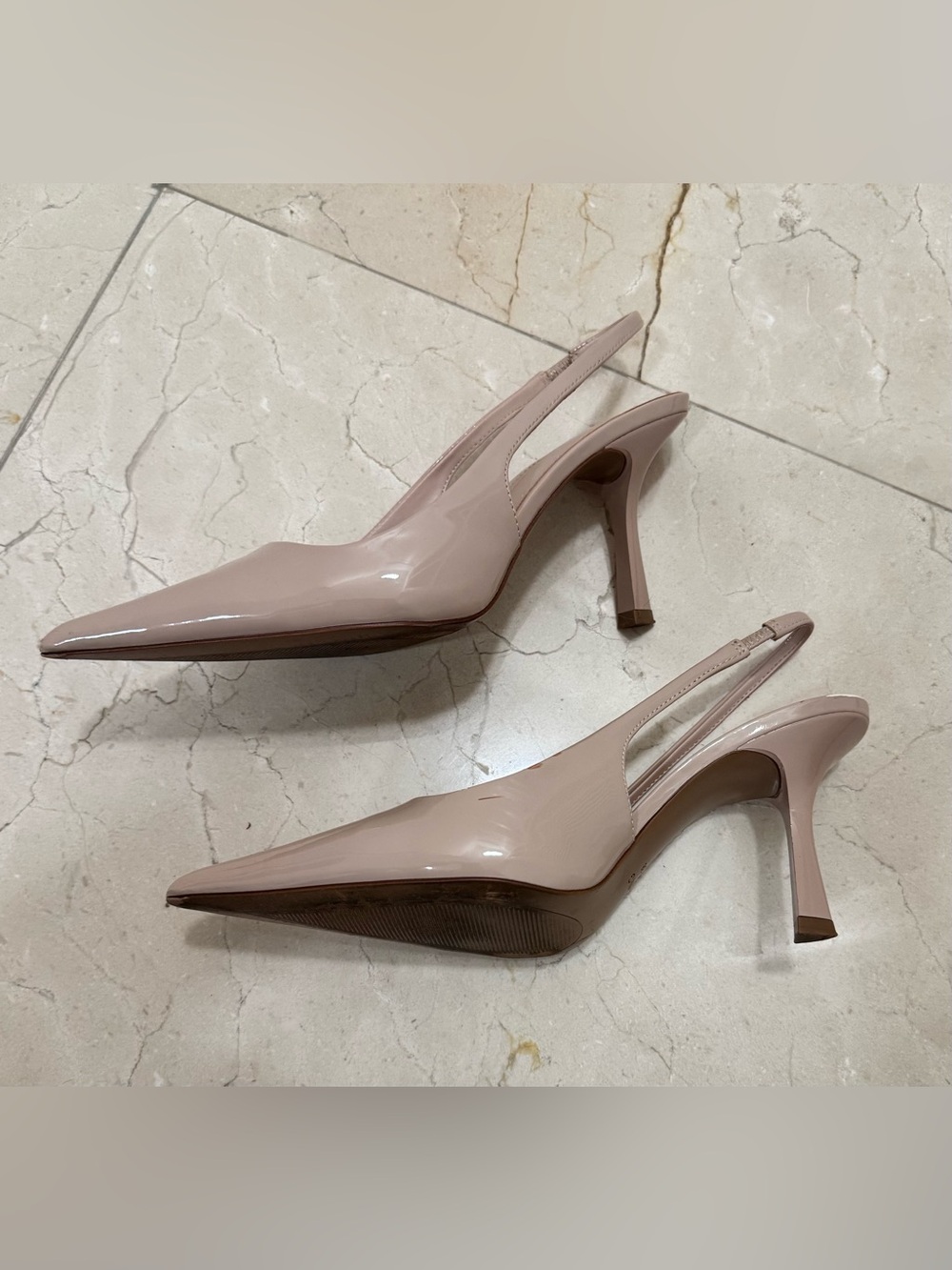 MNG Mango Shiny Beige Pump Slingback Short Heel - Picture 4 of 7